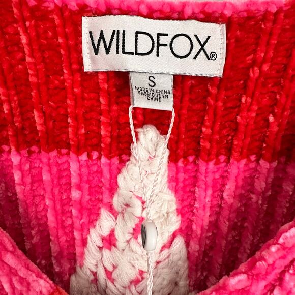 NWT Wildfox Heavy Chenille Red Pink Striped Oversized V-neck Knit Sweater Size S - Picture 16 of 16